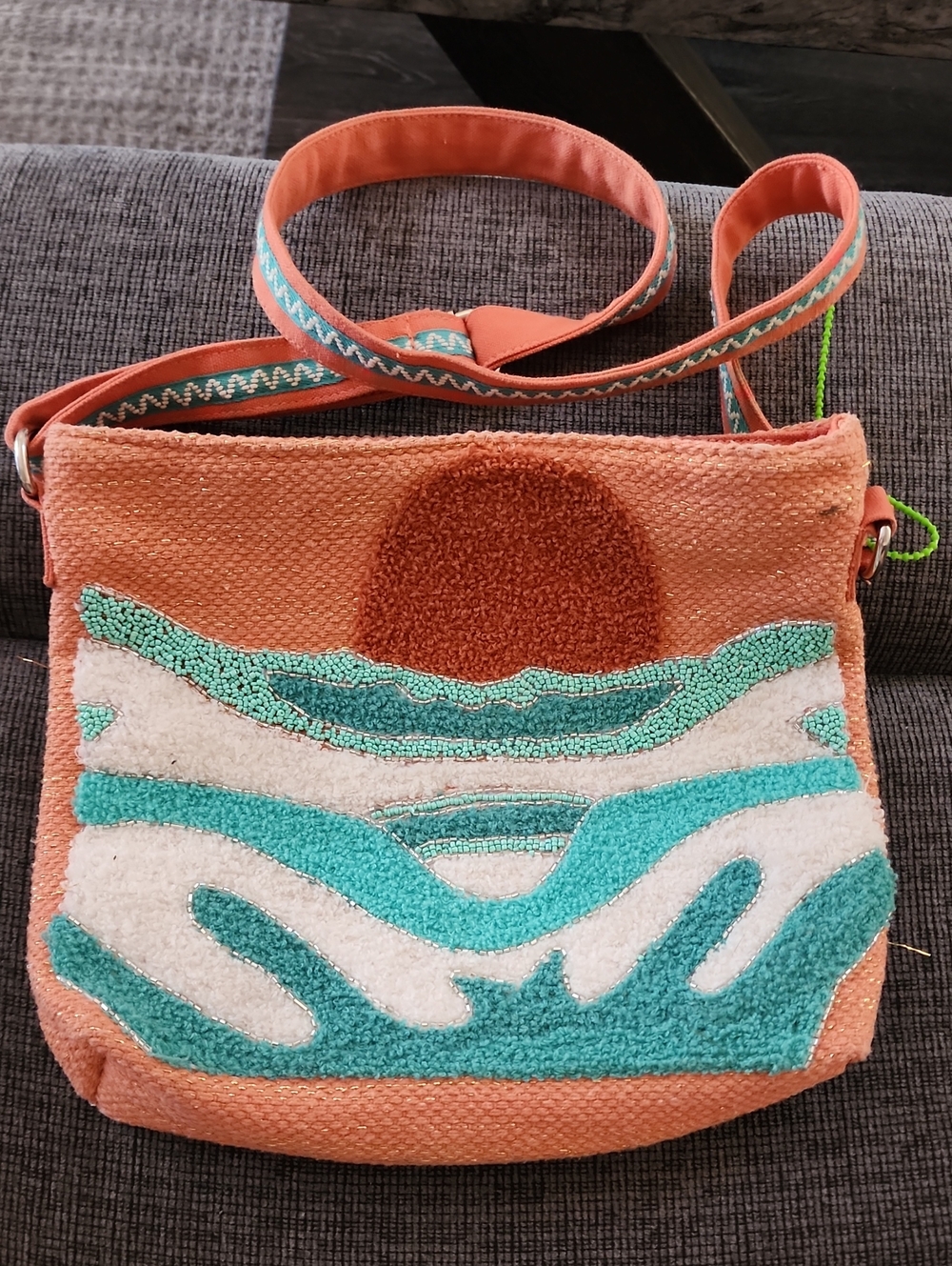 America & Beyond Textured Sunset Make Waves Beaded Bag Boho Coastal Purse